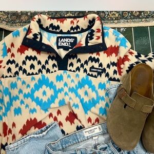 Lands' End Multicolor Fleece Pullover